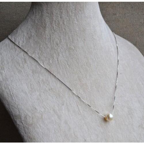 Perfect One Pearl Necklace,8mm White Color Round Pearl Jewelry.18inches Sterling Silver Chain Necklace