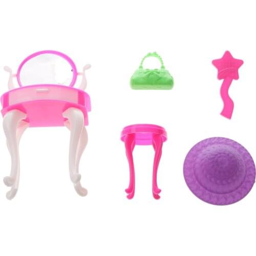 Juguete Mini Dresser Dressing Table Stool Kits for Dolls Dollhouse Accessory Doll Furniture Toy Kids Pretend Play Toy