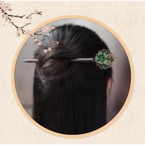Classic Women Vintage Flower Hair Sticks Bohemian Handmade Wood Hairpins Bridal Hair Accessories Wedding Party Head Jewelry