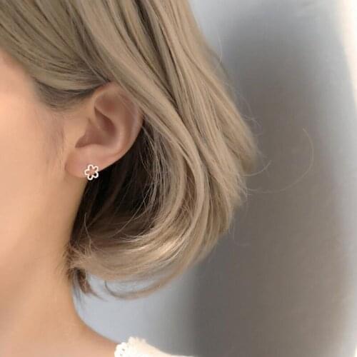 KOFSAC 925 Sterling Silver Cute New Earrings For Girl Jewelry Matte Hollow Flower Stud Earring Women Chic Valentines Day Gifts