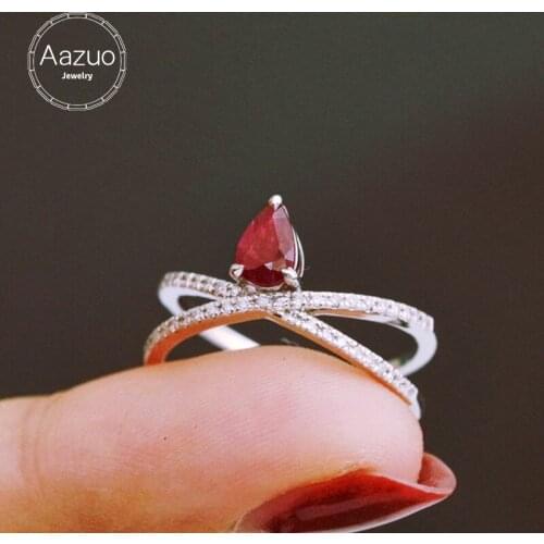 Aazuo Genuine 18K White Gold Rings For Women Sparkling Ruby Diamond Rings Simple Style Delicate Trendy Fine Gifts Jewelry