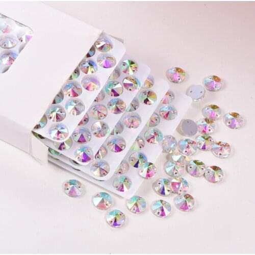 High Quality Crystal AB Glass Round Rivoli Sew On Rhinestone Flatback Gold Champagne Sewing Rhinestone For Wedding Dress B3377