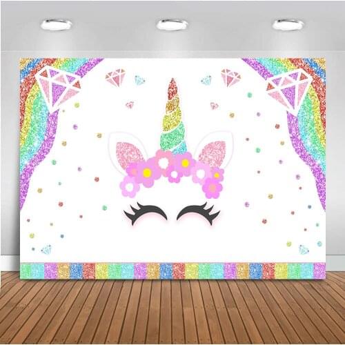 Mocsicka Unicorn Backdrop Rainbow Colorful Diamond Background for Birthday Party Newborn Baby Shower Party Decor Supplies