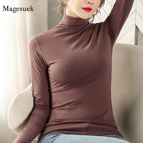 Modal Half-high Collar Bottoming shirts Long-sleeve T-shirts Womens Autumn and Winter All-match Inner Solid Pullover Top 11563