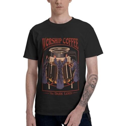 Worship Coffee T Shirt Mens Cotton Print T-shirt Tshirt Short Sleeve Devils Demons Horror T Shirt The Dark Lord Tees Tops