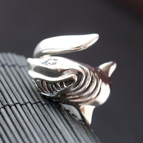 Fortune pavilion silver authentic 925 sterling silver ring punk Thai silver feed opening ring sharks men quit