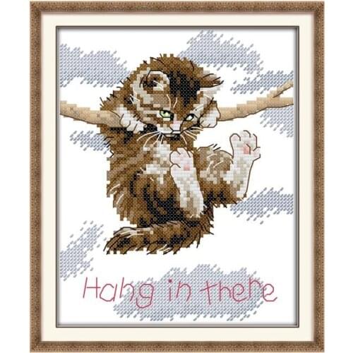Cat Cross Stitch kits Hanging on the tree Kitten Animal print chinese Hand embroidery needlework decoration Childrens room gift