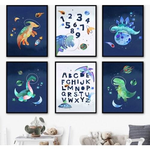 Number Alphabet Dinosaur Planet Cartoon Wall Art Canvas Painting Nordic Posters And Prints Wall Pictures Kids Room Nursery Decor