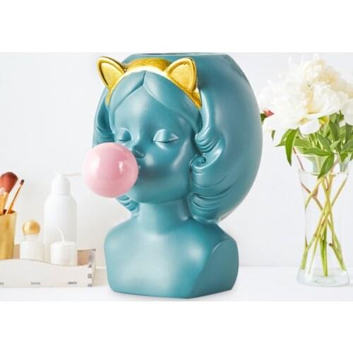 Nordic Style Resin Vase Cute Girl Bubble Gum Figurine Decorative Succulent Plant Flower Pot Modern Home Decor Pen Holder HOT