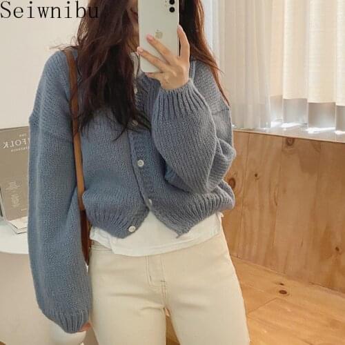 Autumn Winter Sweater Tops Korean Style Long Sleeve 2020 New V-Neck Solid Single Breasted Knitted Cardigan Coat
