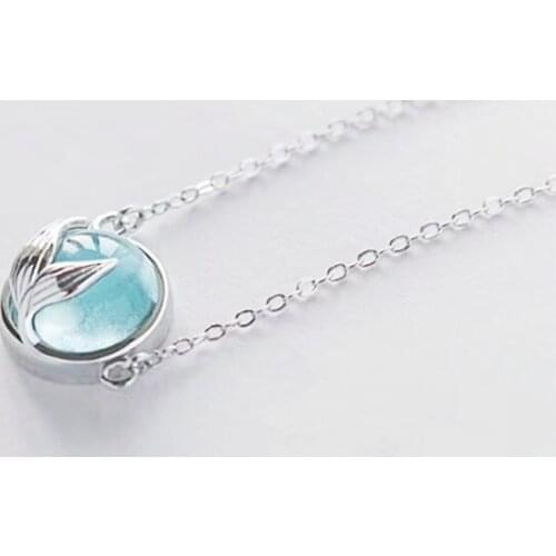 Mermaid Fish Tail Foam Creative Literary 925 Sterling Silver Clavicle Chain Temperament Personality Female Necklace SNE287