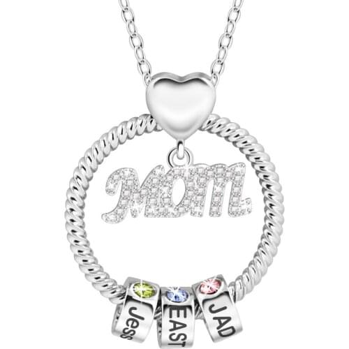 Personalized Mom Pendant Necklace with Birthstones Rose Gold Silver Chain Necklaces Torque Family Mothers Day Birthday Gift