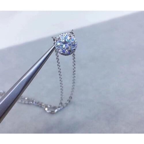 Poetry Of Jew Store Round Silver Moissanite Pendants 1ct D VVS Luxury Moissanite Weding Pendants for Women