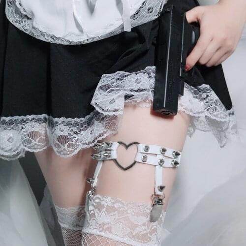 Women Sexy PU Leather Garter Belt Punk Heart Harajuku Elasticity Body Harness Tight Suspender Strap Leg Harness Bondage Belts