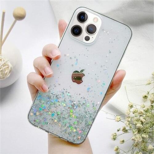 Luxury Bling Glitter Stars Sequins Clear Phone Case For iPhone 12 11 Pro Max Mini XS X XR 7 8 Plus SE 2 Transparent Soft ​Cover