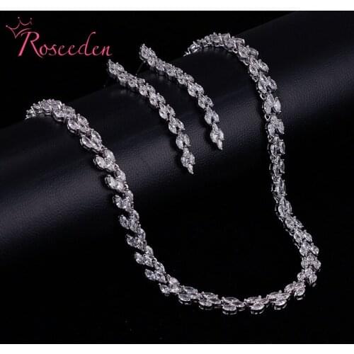 Luxury CZ Stone Earrings Necklace Set Wedding Bridal Dress Jewelry Set for Women RE4281