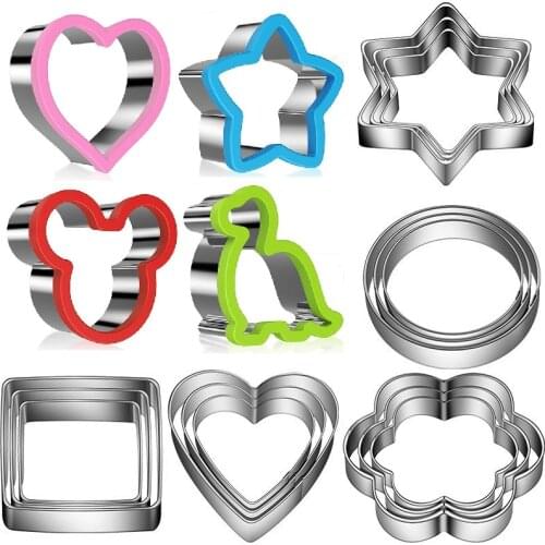 Sandwiches Cutter Kids Bread Mould Stainless Steel Cookie Tools Vegetable Chopper Plastic Handle Heart Dinosaur Star Model