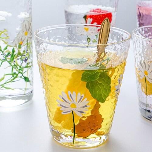 300ml Ins Hand-Painted Small Daisy Wie Glass Creative Hammer Popular Pattern Cool Drinks Cup Beer Steins Multi-purpose Drinkware