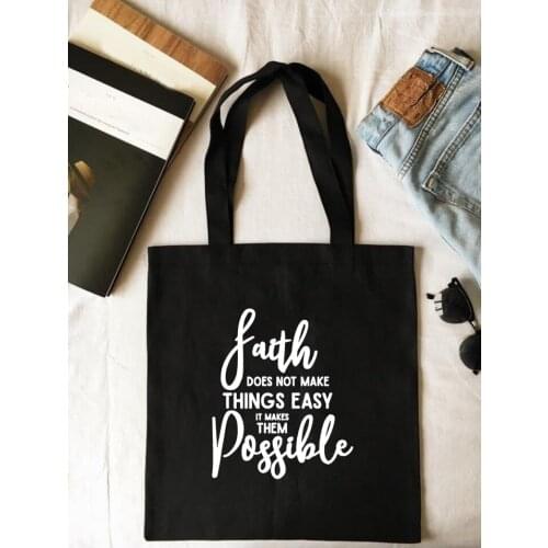 Faith Can Move Mountain Canvas Tote Shopping Bag Foldable Reusable My God Jesus Faith Over Fear Women Shopper Student Book Bags