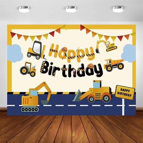 Baby Boy Birthday Party Construction Site Excavator Engineering Vehicle Photographic Background Vinyl Photography Backdrops