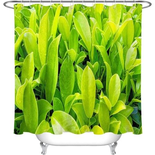 Waterproof Fabric Shower Curtain Set Bathroom Decor Green Plants Leaves