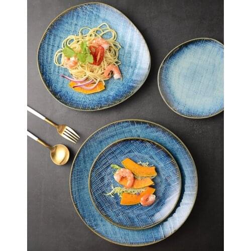 Japanese creative Western food plate, pasta flat plate, household dish, kiln changed cold dish, set plate, ceramic