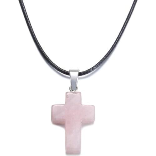 Yingwu 5pcs Lot Cross Pendant Necklace Four Mirror Corner Natural Stone Crystal Necklace Natural Stone Cross Column Jewelry
