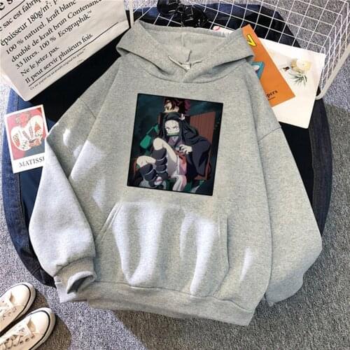 Demon Slayer Women Anime Hoodie Funny Manga Kimetsu No Yaiba Printed Pullovers Tanjiro and Nezuko Harajuku Hoody Female