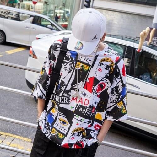 Hip Hop T Shirt Men Funny Patchwork T-Shirts Harajuku Streetwear 2020 Spring Summer Tshirt Short Sleeve Dance Tops Tees Males