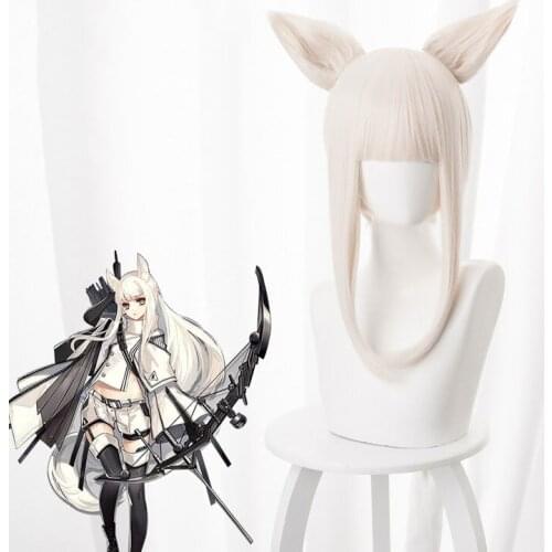 Tomorrows Ark Platinum Gold Cream Yellow Short Hair + Tiger Mouth Ponytail + Ear Cos Wig Anime Cosplay Long Straight Hair Wig