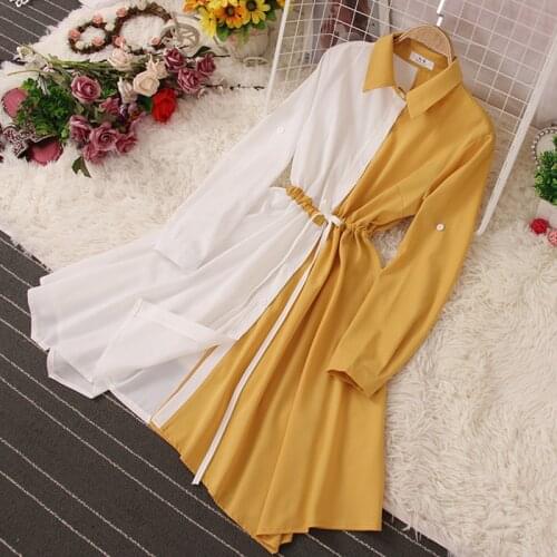 Shirt Dress Women Autumn Long Sleeve Asymmetrical Patchwork Dress Woman Korean Kawaii Mori Girl Party Dresses For Women 2021 New