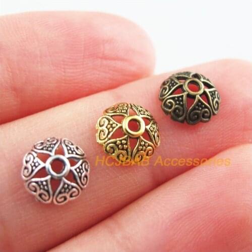 100Pcs Retro Tibetan Silver Antiqued Bronze Gold Color Heart Flower Spacer End Beads Charms 8mm