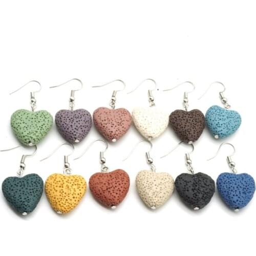 13 colors Heart Lava Stone Aroma Essential Oil Diffuser Earrings Aromatherapy Jewelry Minimalist Lava Rock Stone Earings
