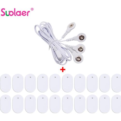 20/10PCS Electrode Patches Silicone Gel Tens Units Replacement Pads For Mini Full Body Massagers Skin Stickers With 4-way Cable