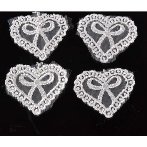 New 30Pcs White heart shape Vintage Lace Stick, Sew on Fabric Flower Motifs, Craft, Sewing, Patches 3.6x3.9cm cp1728