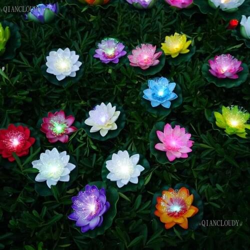 20 pieces Artificial led Optic fibre waterproof fake pond flowers LED Light Lotus Leaf Lily Color wedding floating D30