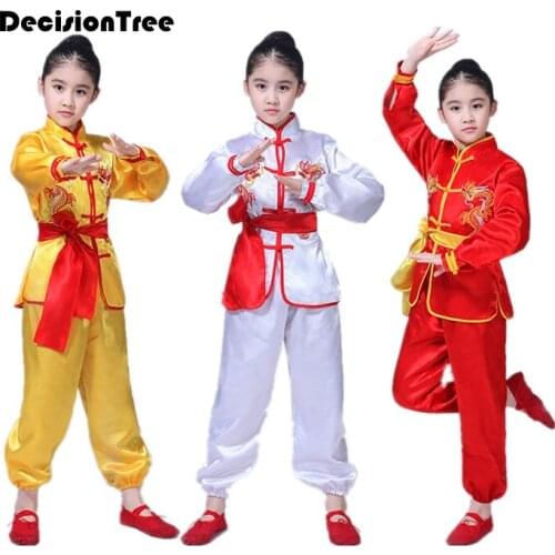 2021 chinese wushu uniform kung fu clothing martial arts suit dragon embroidery changquan costume for girl boy children kids
