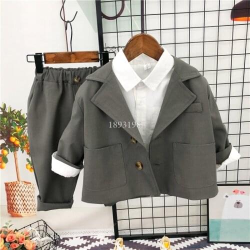2021 Spring Childrens Suit Set Handsome Boys Wedding Performance Host Costume Kids Blazer Pants 2pcs Clothing Set
