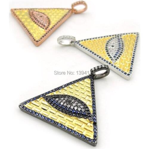 30*28*3mm Micro Pave Blue&Black&Clear CZ Triangle Of Eye Relief Charms Fit For Making DIY Bracelets Or Necklaces Jewelry
