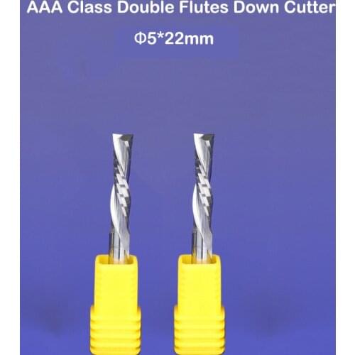 5pcs 5x22mm left handed Double Flute down cutting cutter spiral two flute Down Cutter CNC bits wood MDF woodworking endmill
