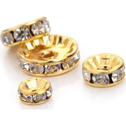 6mm 8mm 10mm 12mm ryh3 White Crystal Rhinestone Metal Rondelle Spacer DIY Loose Beads Charm DIY Bracelet