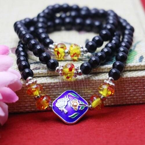 6mm Accessory Crafts Black Stone Beads Tibet Silvercolor Crystal Chalcedony Bracelet Hand Chain Women Girls Fitting Female