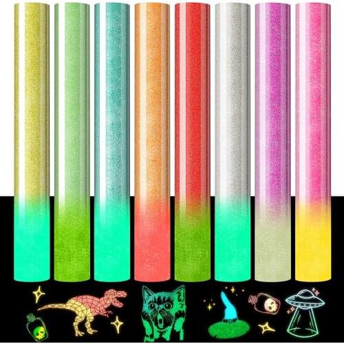 Free Shipping 1 Sheet Glitter Luminous Heat Transfer Vinyl Glow In Dark Noctilucent Heat Press Machine Tshirt Iron On Htv #J2