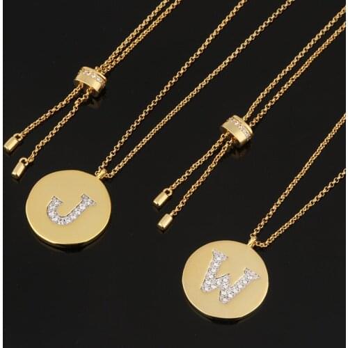 Letter coin necklace womens neck chain stacked round brand gold coin pendant chain 26 letters optional wholesale