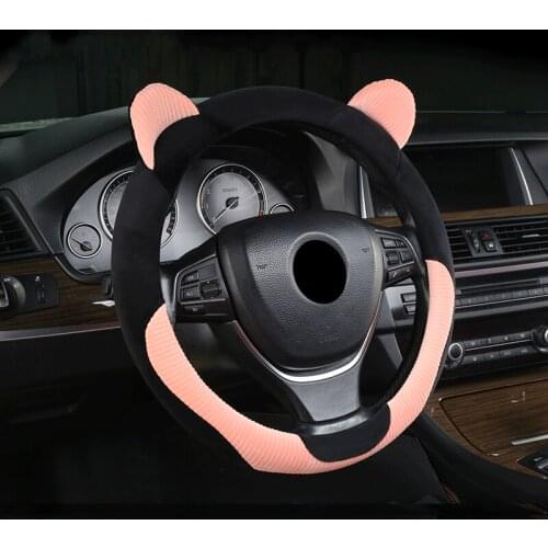 Car Steering Wheel Cover for Girls Fluffy Steering Wheel Cover Set Pink Car Assessoires Interior for Women Cute for 36 38 40 Cm