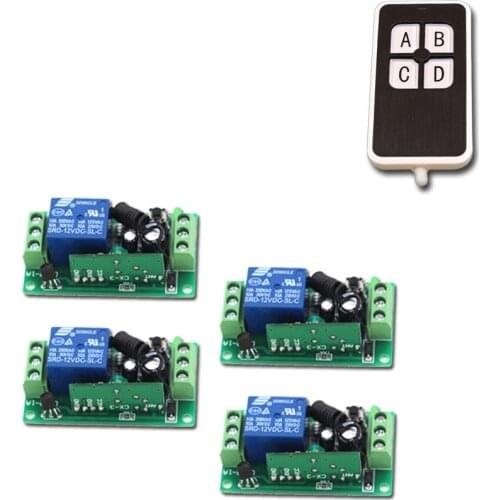 DC 12V DC 24V 10A 4CH RF Wireless Remote Control Switch System Transmitter + 1 CH Receiver Learning code 315/433MHZ