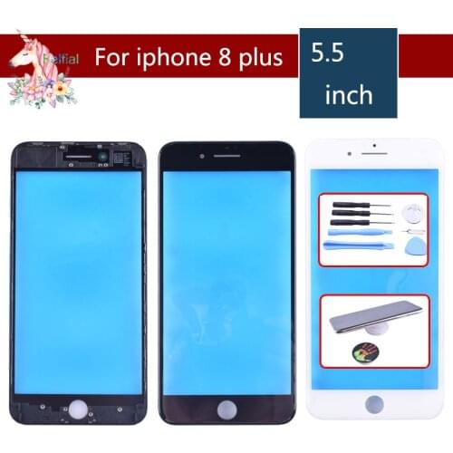 For iPhone 8 PLUS Touch Screen Digitizer Lens Front glass LCD panel with frame bezel for iphone8p LCD External GLASS Replacement