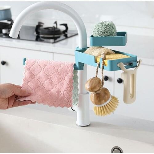 Double Layer Faucet Rack Multifunctional Sink Sponge Holder Faucet Rack Hollow Storage Shelf for Kitchen TS2