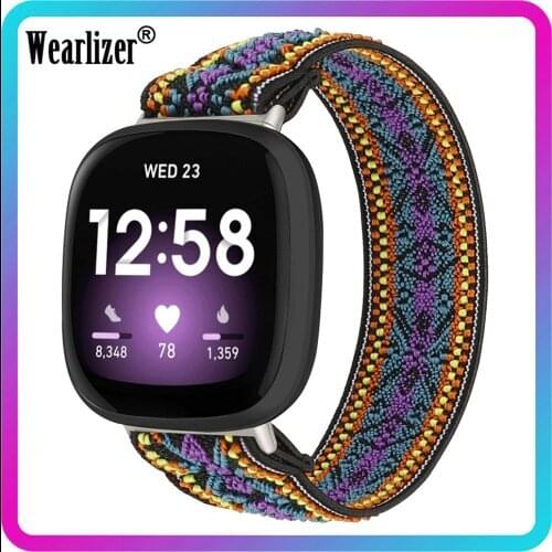 Wearlizer Nylon Elastic Watch Strap for Fitbit Versa 3 Band Women Scrunchies Band for Fitbit Sense Watch Replacement Accessories