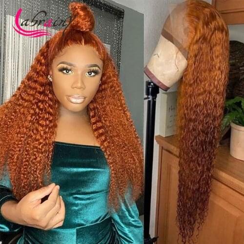 Ginger Kinky Curly HD Transparent Lace Frontal Human Hair Wigs 13x6 Lace Front Deep Wave Wig Orange Curly Wig Pre Plucked